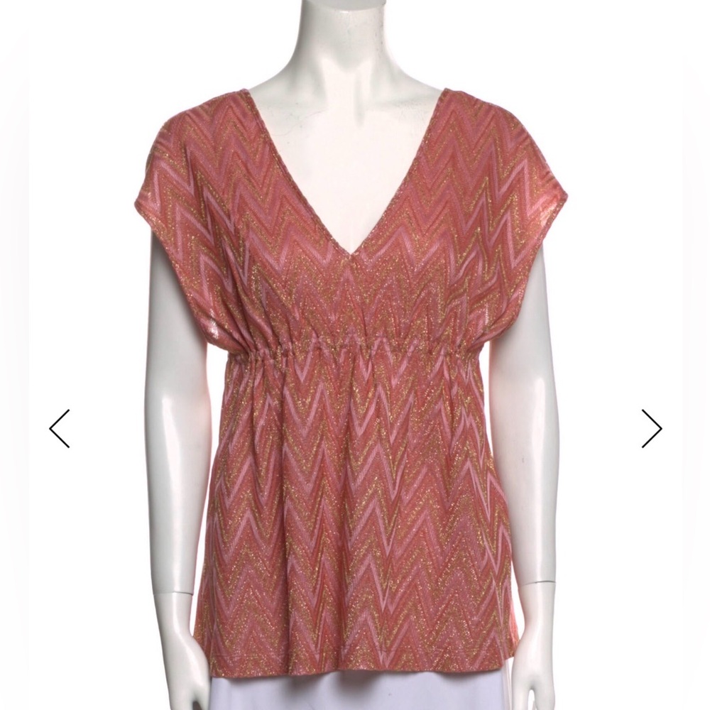 M Missoni Women's Pink Chevron Top gold and pink shimmer size small